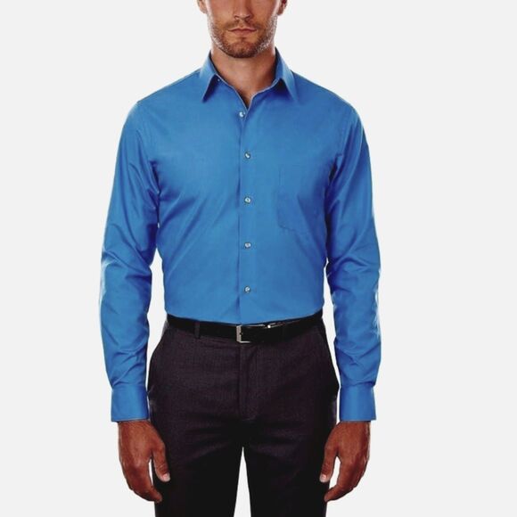 Van Heusen Long Sleeve Dress Shirt Fitted Poplin Blue Button Down  14.5 32/33 - Picture 1 of 5